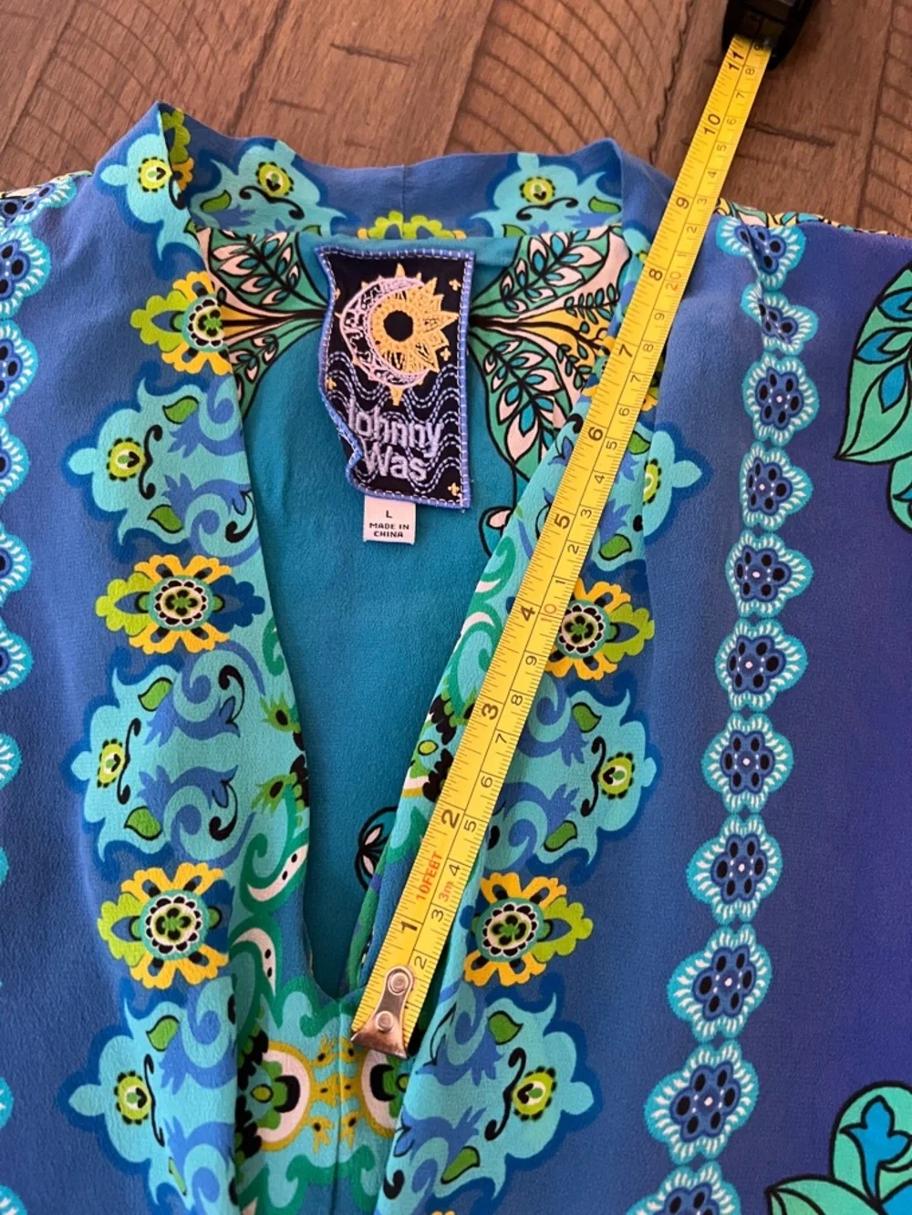 Johnny Was 100% Silk KAHINU Dress  in Diomedes Blue Green Sz L LIKE NEW - Picture 14 of 14